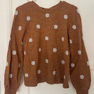 Lucky Brand Brown And White Crew Neck Polka Dots Sweater